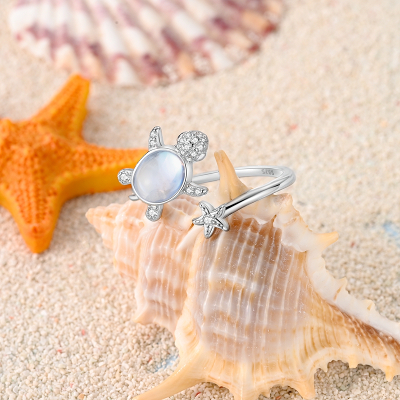 Women's 925 Silver Sea Turtle Starfish Ring, Gift