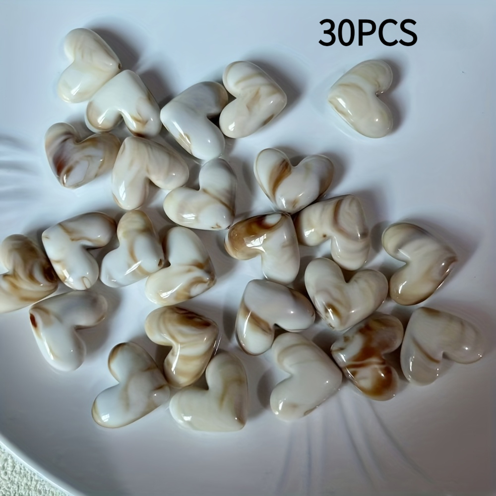 E-shop 16x20mm Kaffee-Creme Herzperlen 30 Stk., Imitat-Marmor-Herz-Anhänger für DIY-Schmuckherstellung Armbänder Halsketten Schlüsselanhänger