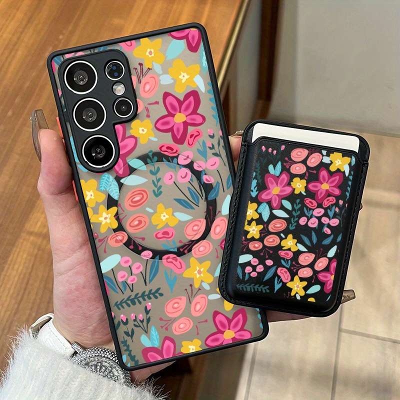 TEMU Phone Case: 2pcs Set New Creative Flower Pattern Magnetic Phone Case & Fashionable Luxury Artificial Leather Magnetic Property Multi-functional