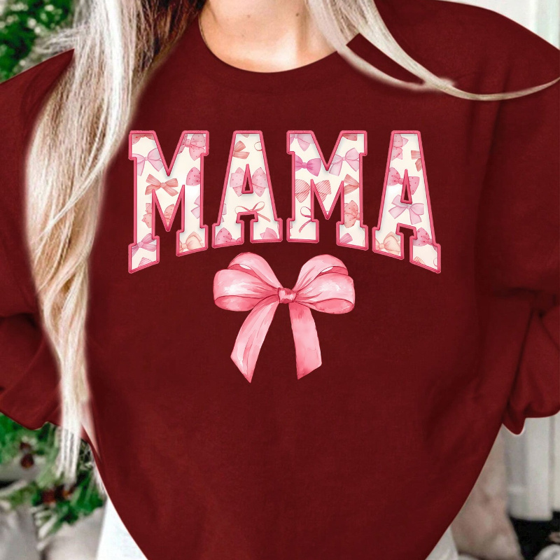 

Chic Day 'mama' Print Fleece-lined Sweatshirt - Casual Round Neck Pullover For Women, Machine Washable