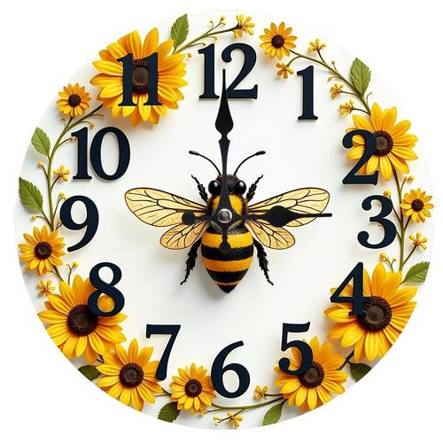 bee and sunflower wall clock 7 8inch round wooden clock battery operated aa batteries not included bedroom living room and office decoration anniversary and holiday gift bee decoration