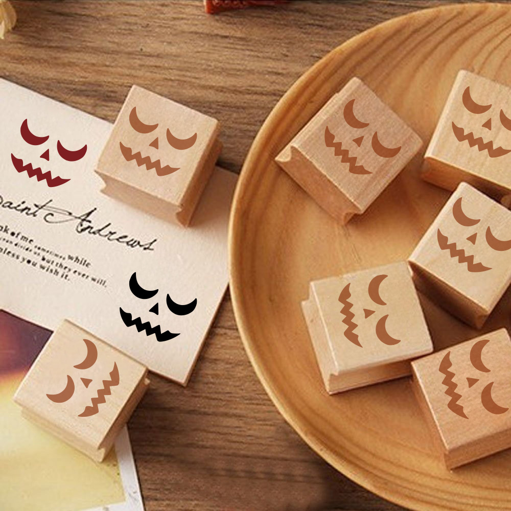 Halloween Jack-o'-Lantern Face Wooden Stamp for Crafts