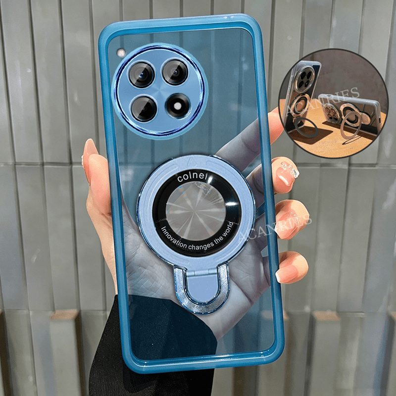 TEMU Phone Case - Acanries Case For Oneplus 12/ 12r With Magnetic Fold Holder Luxury Girl Man Transparent Soft Tpu Back Cover With Camera Lens