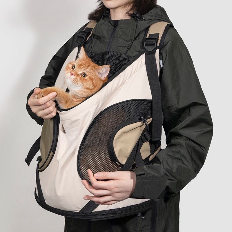 1 Cat And Dog Front Backpack, Dual Use Breathable Mesh On Shoulders And Chest, 5-7kg Pet Chest Bag, Portable For Hiking