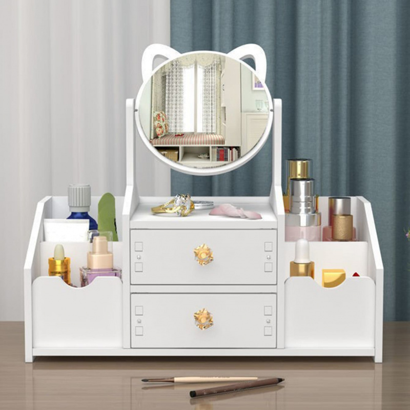 Luxurious White Wooden Makeup Organizer, Large Capacity with Multiple Drawers, Dustproof Cover & Mirror, Perfect for Vanity Essentials Jewelry and Cosmetics Storage, Makeup Brush Holder, 1 pc White