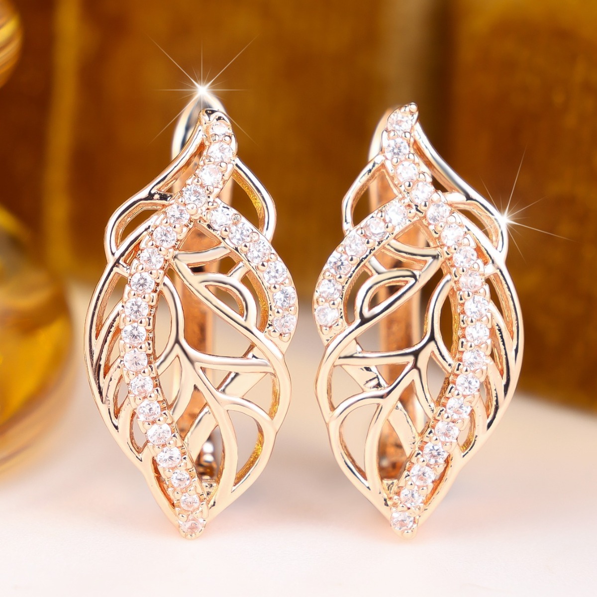 Men's Hollow-Out Leaf Ear Cuffs with Sequin Accent