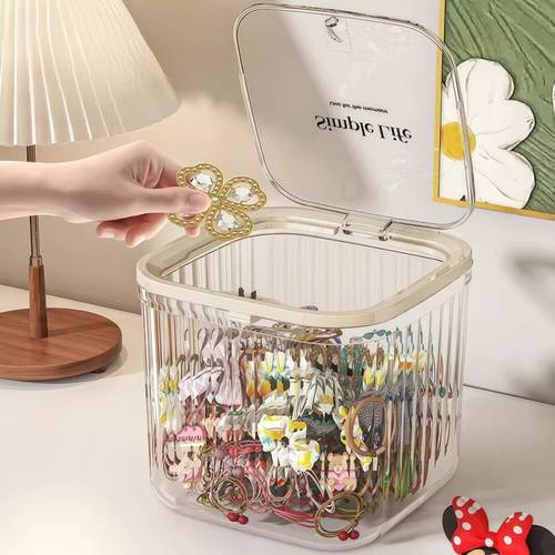 large capacity desktop storage box with lid multi grid organizer for hair accessories hair ties clips and beads random color
