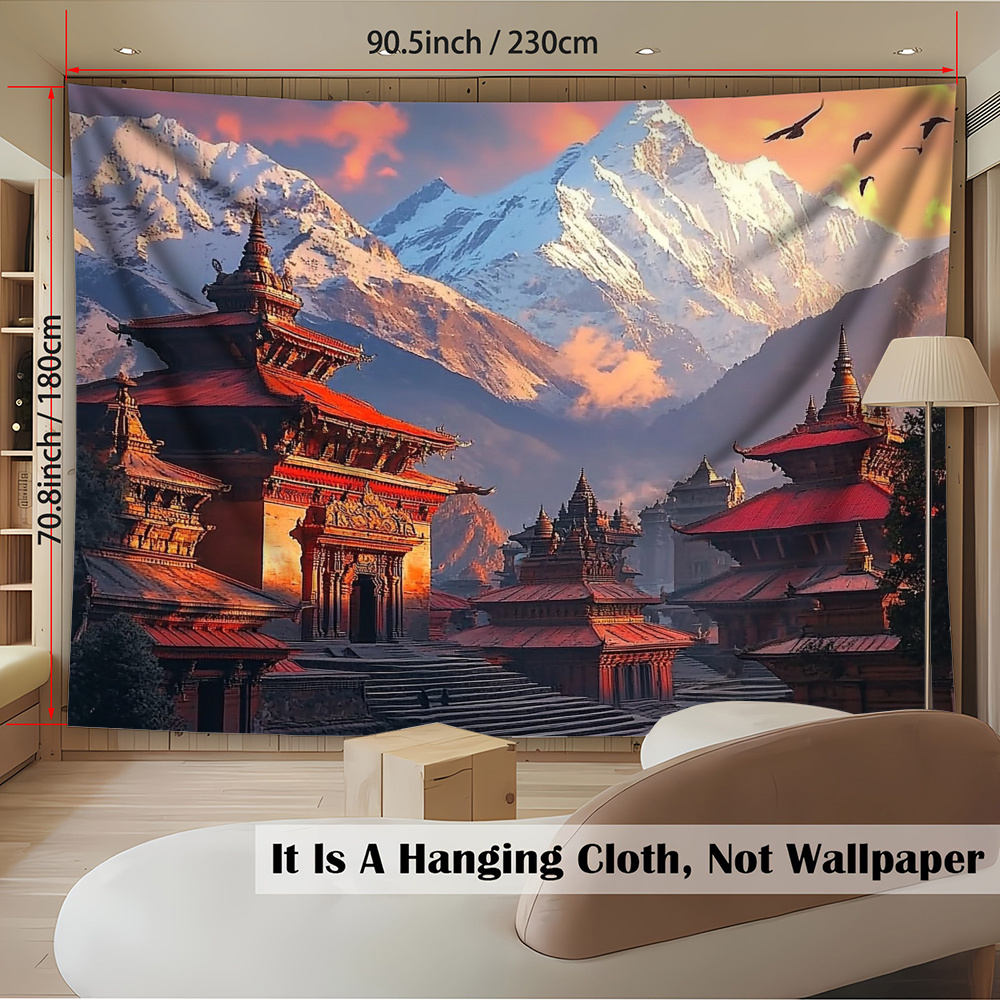 TEMU 1pc Nepal Scenery Backdrop Banner - & Ancient Temple Print Photography Background, 39x59in-70.8x90.5in Durable Polyester Fabric, No Power Needed