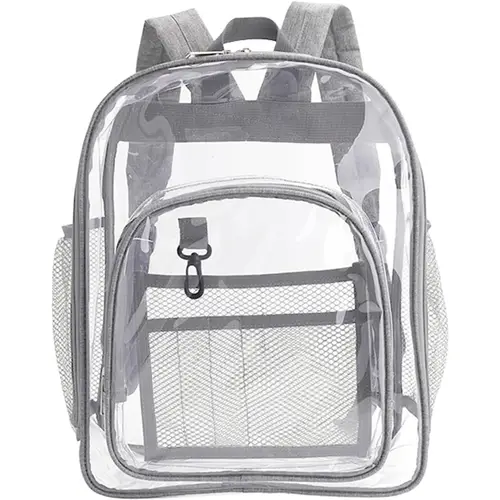 stadium clear backpack heavy duty transparent bookbag with reinforced straps for events work school grey multiple compartments mesh pockets adjustable shoulder straps durable plastic material