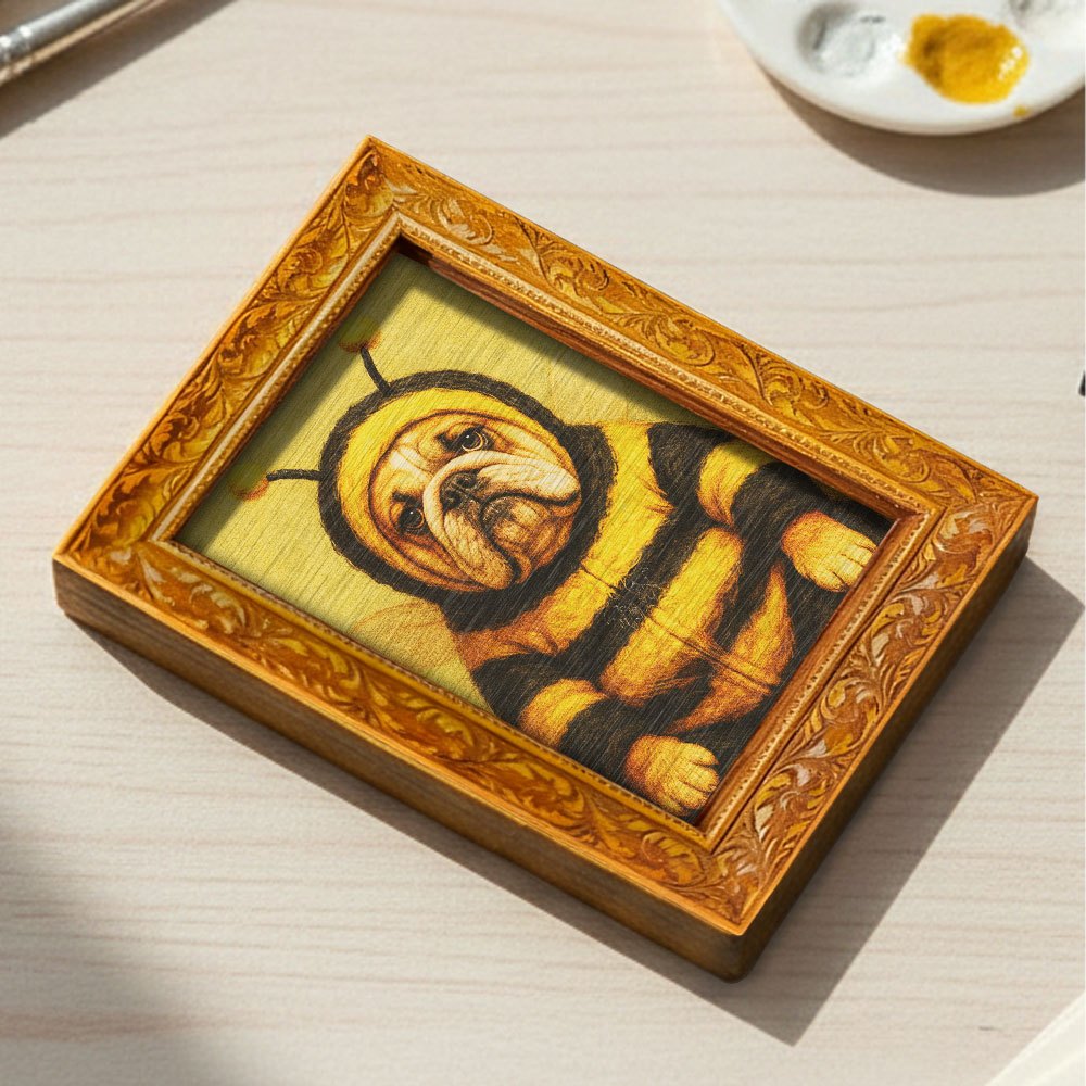 TEMU 1pc Bee-dressed Bulldog Refrigerator Magnet | Wooden Mini Decorative Painting, Kitchen Decor, Cute Dog Accessories, Back Is Full Of Magnet