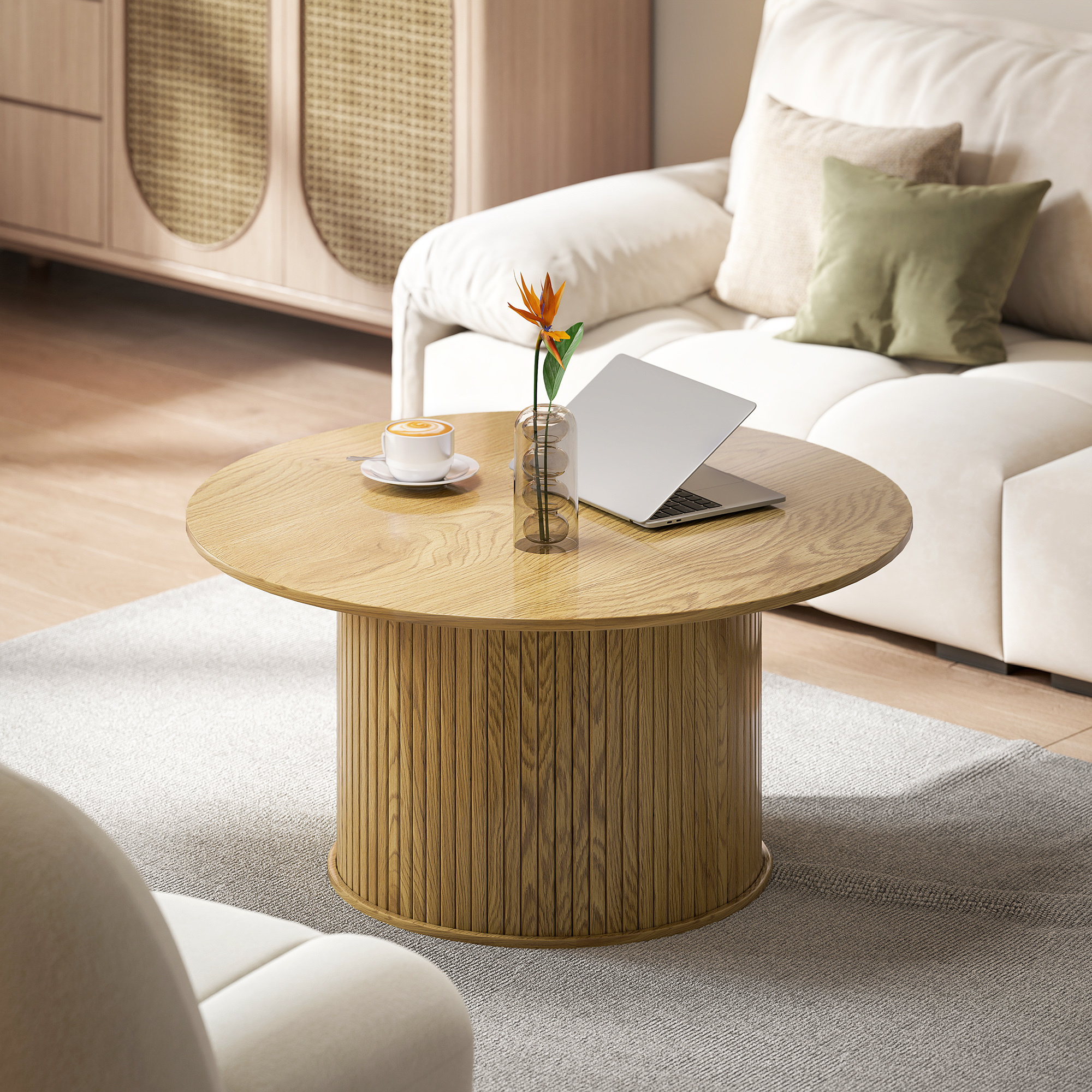 TEMU HOMCOM " Table Basse Ronde | Style Scandinave, Finition , Plateau en Bois D'Achant, Cadre en Métal, Pré-