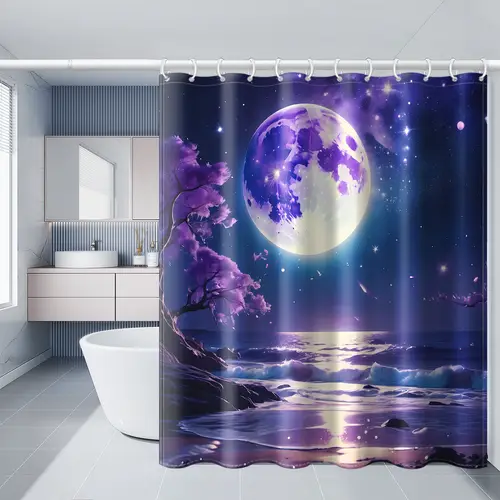 1pc mystical shower curtain with hooks starry sky waves and magical night design 72x72 inch polyester fabric bathtub or bathroom decor