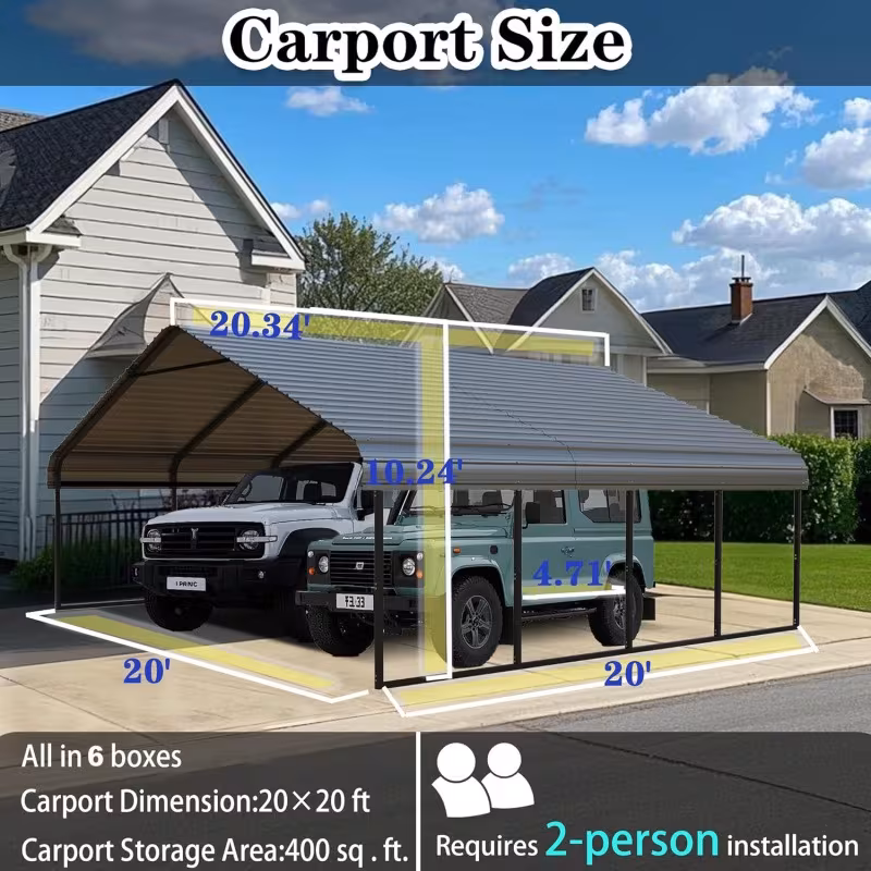 heavy duty carport 20 x 20 10x15 shelter for vehicles boats and equipment durable all weather quick assembly secure reinforced gray white Product details 1