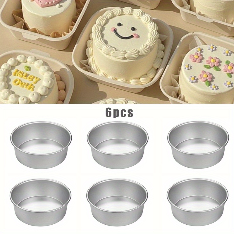 Image of 6pcs Set - 4-inch Aluminum Round Cake Pans, Fixed Bottom, High Temperature Resistant And Easy To Demold, Reusable, Oven Safe, For Cake Baking Supplies, Family Gatherings, Kitchen Additions, Holiday