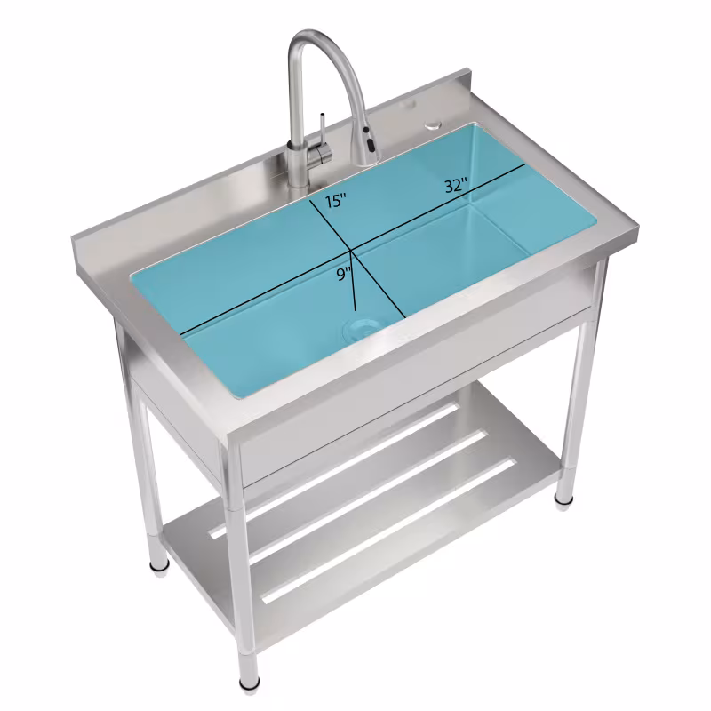 21 d x 36 w x 35.5 h stainl steel large utility sink single bowl freestanding commercial restaurant sink with pull-out faucet utility sink for laundry room Product details 9