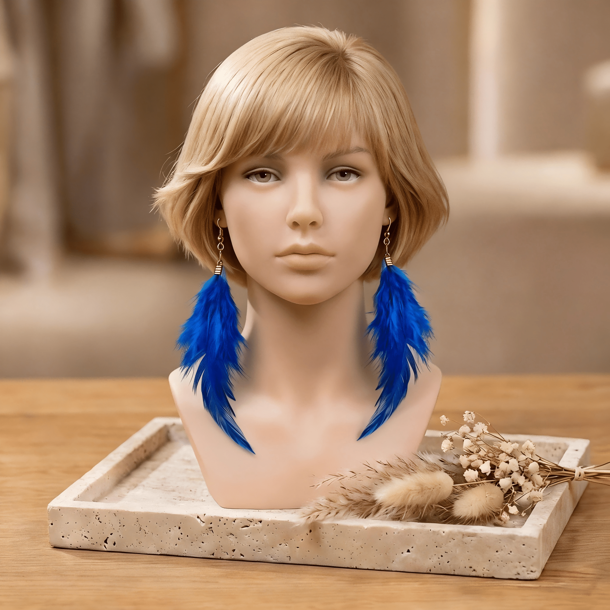 TEMU A Pair Of Bohemian Vacation-style Long Feather Earrings, Featuring 18k Gold-plated Copper Ear Hooks. The Feathers, Woven With A Gradient Of