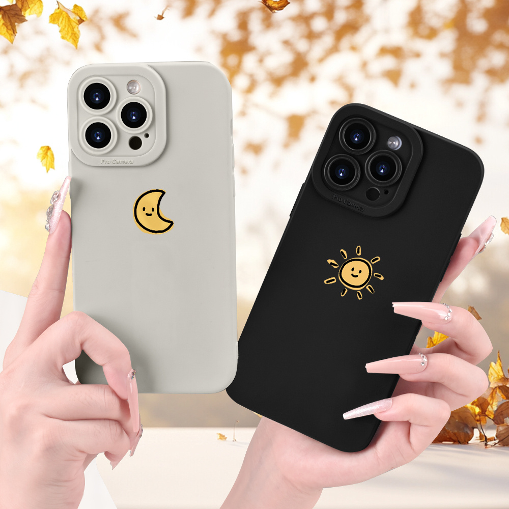 design sun moon couple print phone case thickened full body Temu