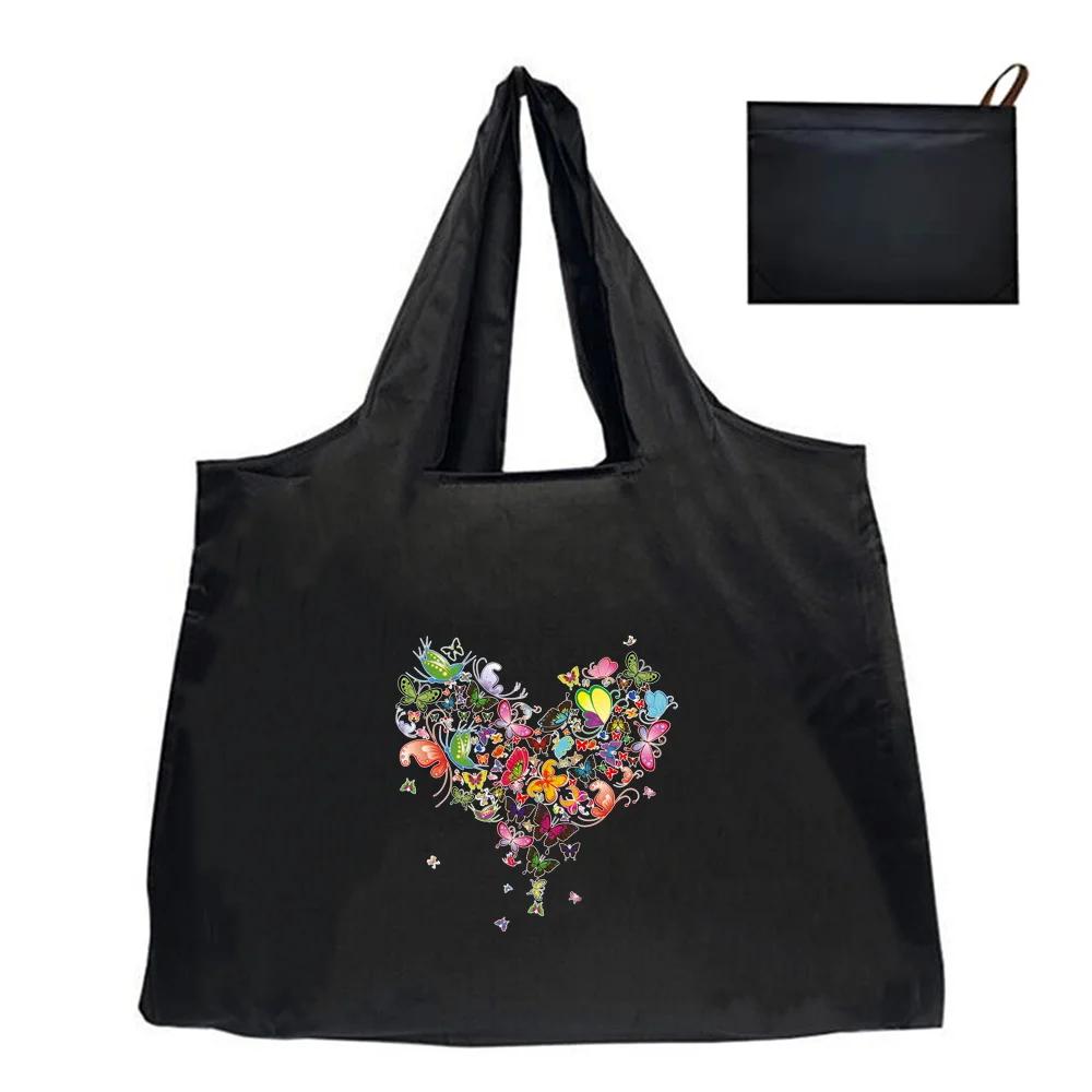 TEMU 1 sac à bandoulière de shopping grande à motif imprimé cœur multi-styles facile, sac léger et pliable pour femmes, adapté pour l'extérieur, la