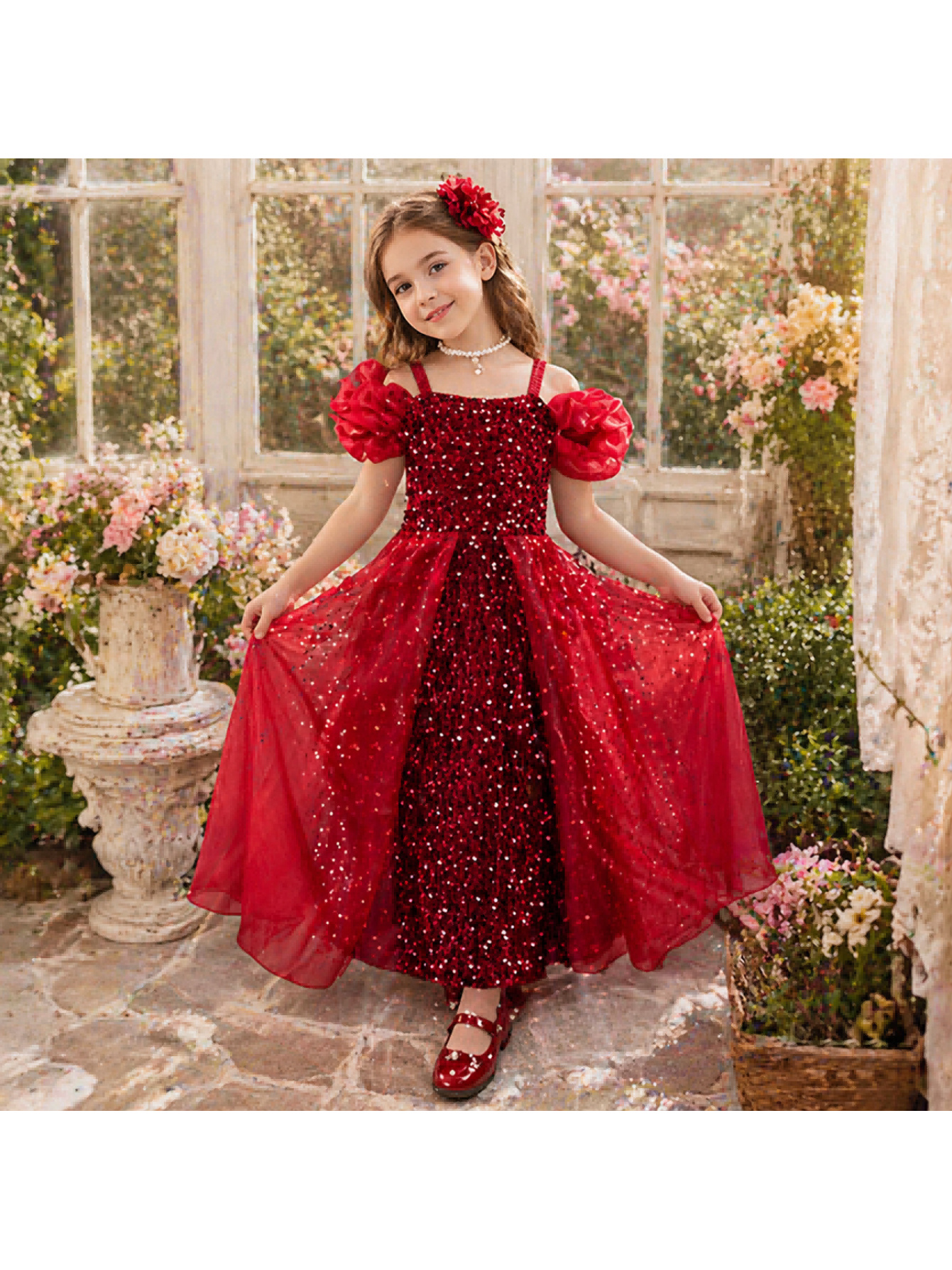 prom dresses red hair Brick Red V Neck Tulle Long Prom Dresses, Brick Red Tulle Formal Graduation Dresses US 12 / Custom Color main image 0