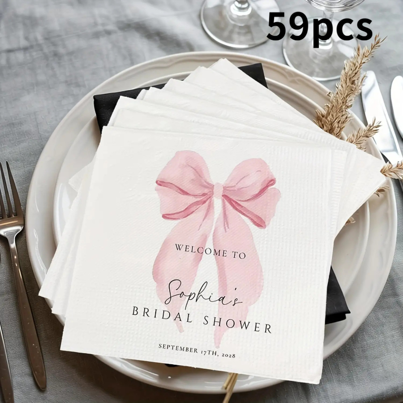 E-shop Personalisierte elegante Servietten im hellrosa Schleifen- -Junggesellinnenabschied-Design – Dekoration für Hochzeit, Geburtstag,