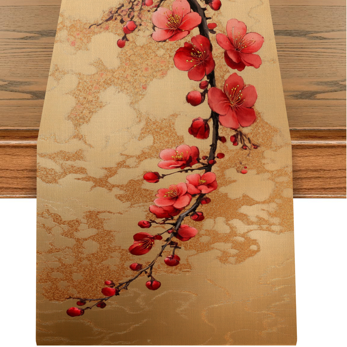 

1pc Elegant Cherry Table Runner, Polyester Woven Rectangular , Valentine's Day, Home , Entryway, Coffee Table, Living Room Decor