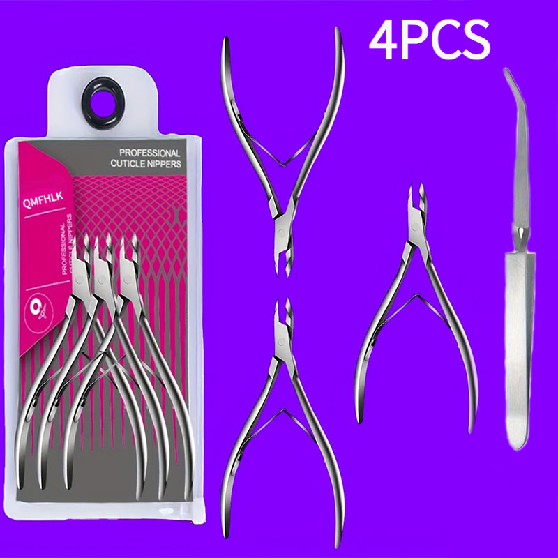 TEMU Juego de 4 piezas de tijeras para piel y pinzas para modelado de acero inoxidable, herramientas afiladas para recortar uñas y manicura, alicates