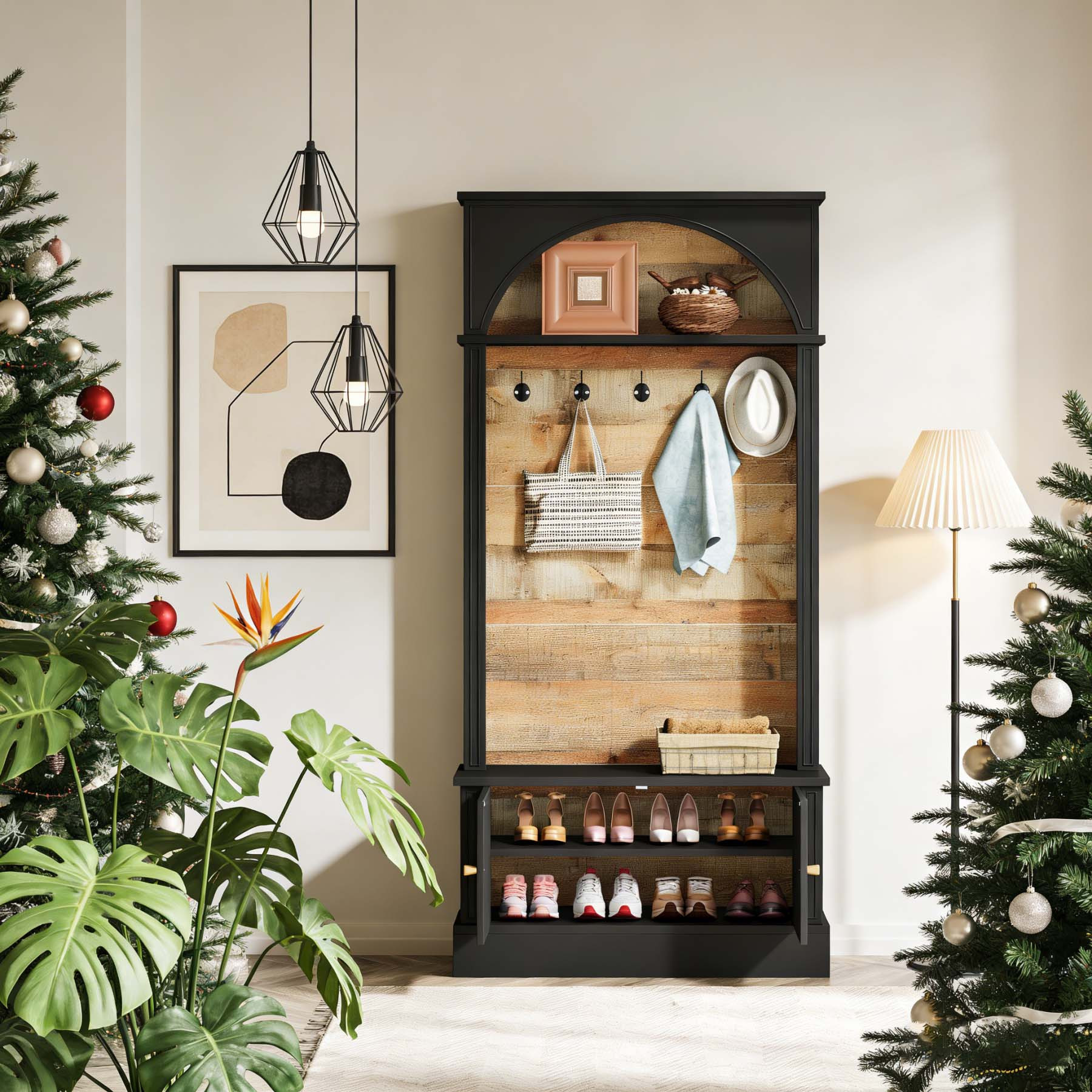 Entryway Bench Design Featuring a Coat Rack, a 70.86-Inch Hall Tree with a Storage Bench, a Farmhouse-Style Hall Tree Equipped with Five Hooks And Adjustable Shoe Storage, Perfect for The Entryway Or Hallway