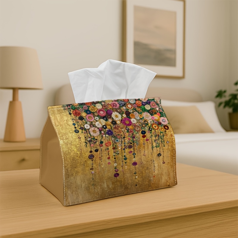 TEMU Boîte à mouchoirs bohème 1 pièce avec porte-serviettes à fleurs colorées à suspendre - Imprimé sur 2 faces, convient pour rouleaux/mouchoirs en