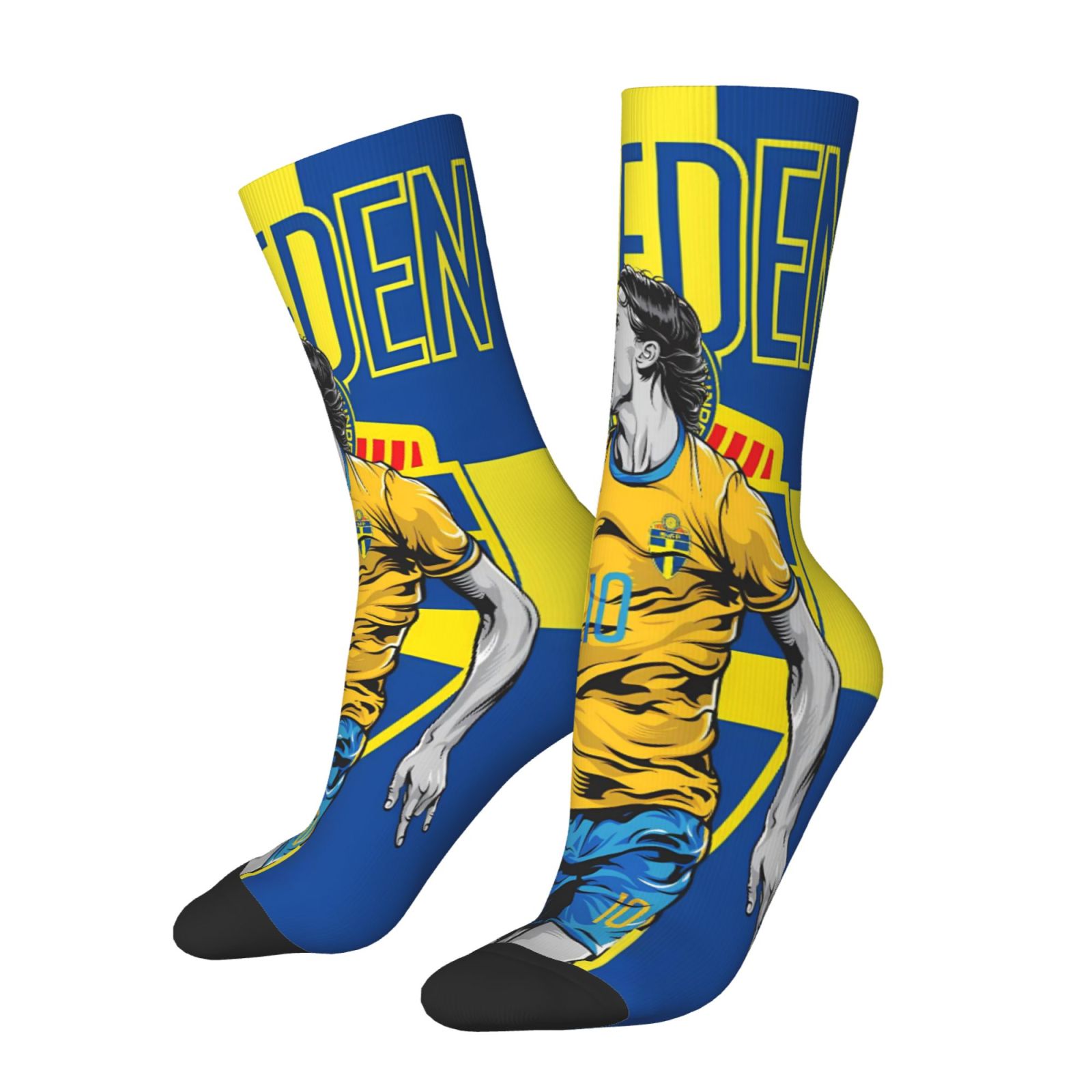 TEMU A Pair Of Unisex Outdoor Socks Featuring Creative Swedish Football Patterns, Mid-calf Length, Machine Washable, Suitable For Outdoor Sports