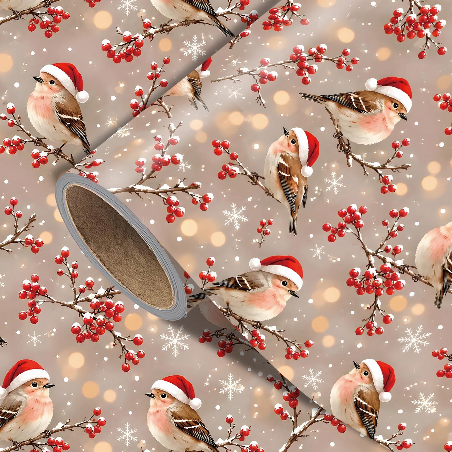 TEMU Rouleau de Noël avec motif de - 17,7 pouces X 118 pouces, emballage cadeau avec motif de branche de rouges d'hiver et d'oiseaux pour cadeaux de
