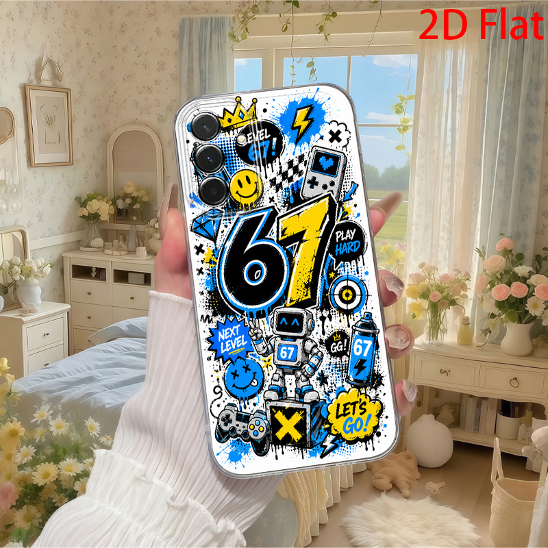 TEMU Phone Case - 2d Flat Blue Yellow Trendy Digital 67 Pattern Phone Case Suitable For Galaxy A03s A05s A06 A07 A13 A14 A15 A16 A17 A22 A23 A24 A25