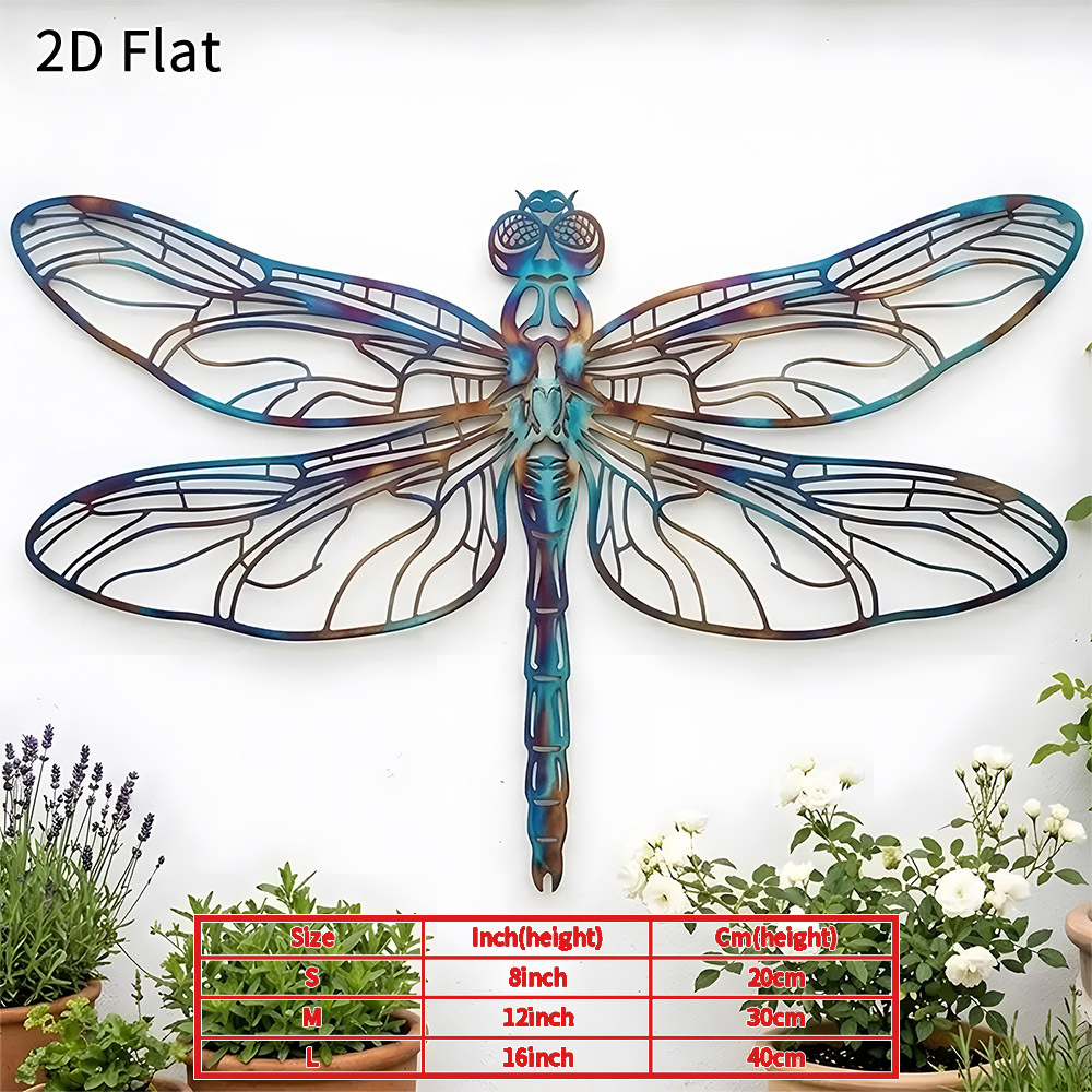 TEMU 2d Flat - 1pc Dragonfly Metal Wall Art 2d Flat Rustic Garden Decor Waterproof Outdoor Patio Wall Hanging Sign Durable Elegant Metal Plaque For