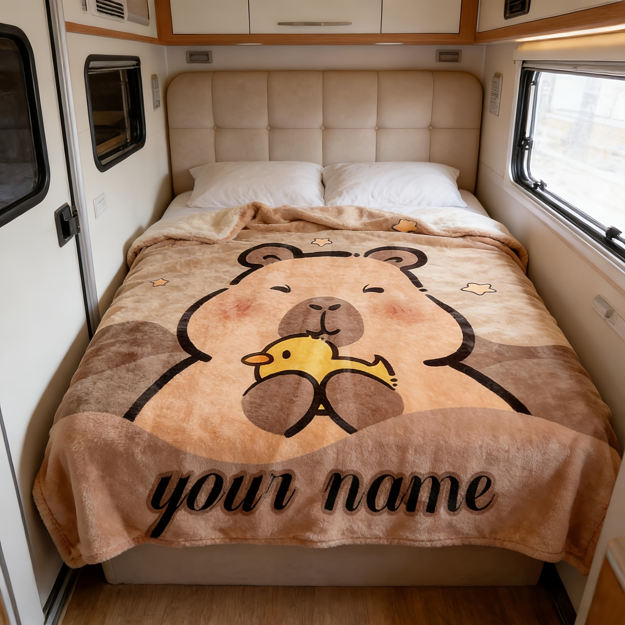 TEMU 1pc Personalized Name Custom Cute Capybara Hugging A Flannel Blanket, Custom Blanket With Picture, Soft And Comfortable Shawl, Throw Blanket,