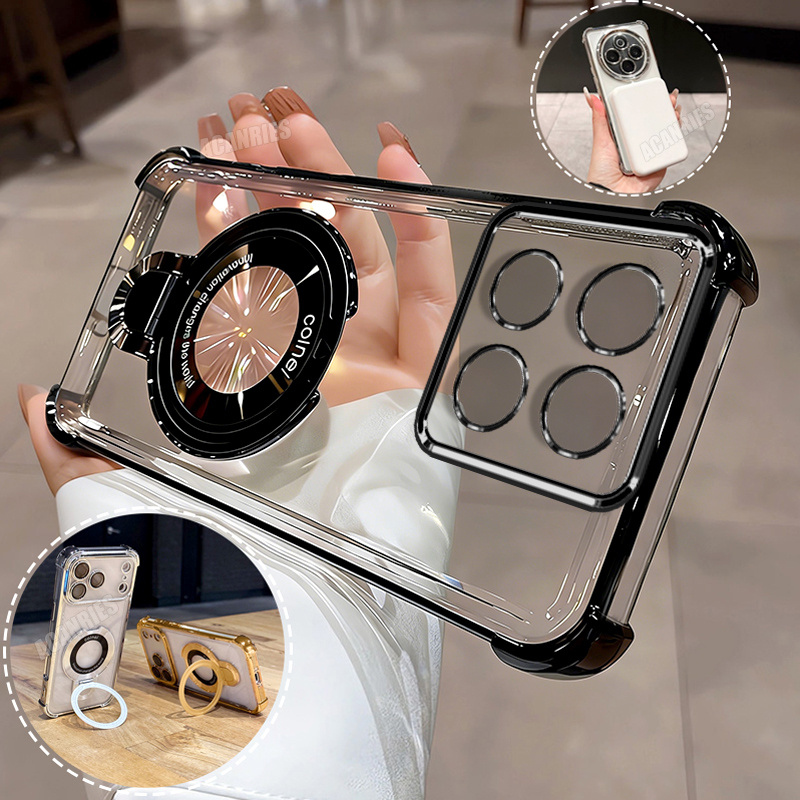 TEMU Phone Case - Acanries 1pc Luxury Thin Ring Folding Stand Holder Bracket And 1pc Plating Clear Shockproof Protective Phone Case For Motorola For
