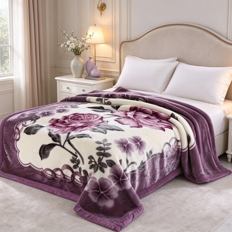 TEMU Couverture en flanelle à fleurs violettes, adaptée à toutes , offrant chaleur, confort et épaisseur supplémentaire
