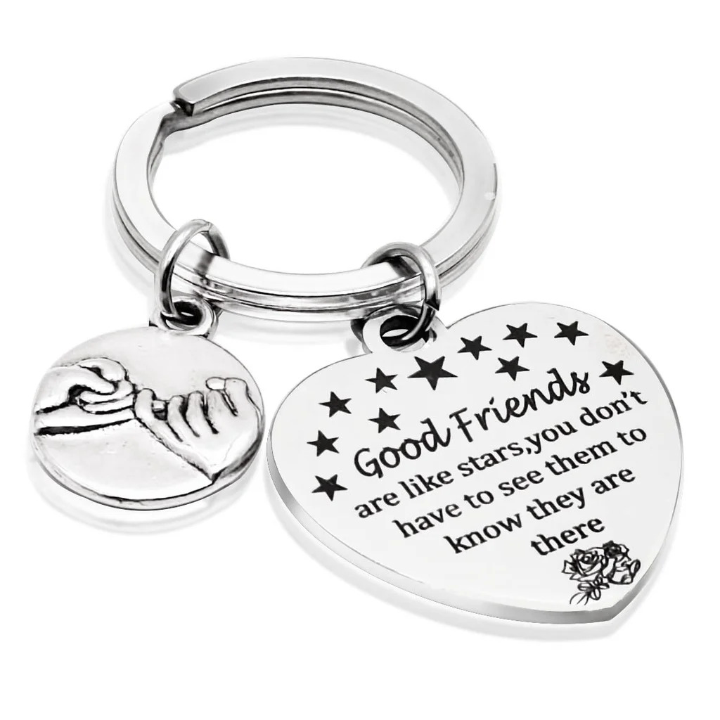 TEMU 1pc Stainless Steel Keychain, Heart-shaped Keyring With Charm, Engraved 