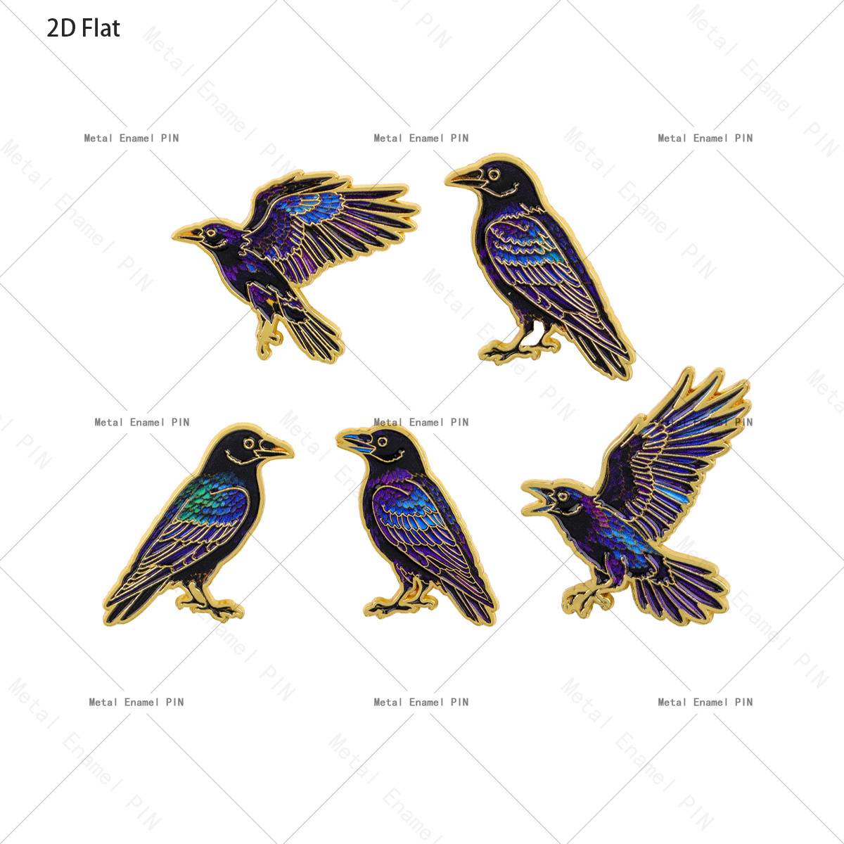 TEMU 2d Flat, 2d Flat 5pcs/set Iridescent Crow Lapel Pin Enamel Pins And Brooches Badge Pins For Backpacks Bags Backpack Cool Decoration Friend For
