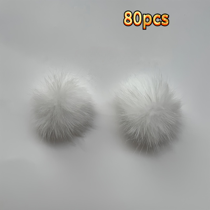 Image of 80pcs Of White Fluffy Round Shapes - Ideal For Projects, Headwear Embellishments, And Clothing Additions, Already Cut
