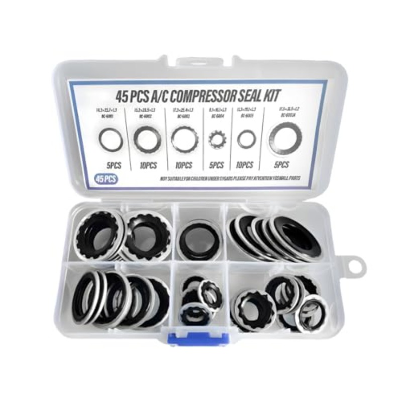 TEMU Kit di guarnizioni per A/C da 45 pezzi, rondelle di tenuta per compressore di condizionamento auto, guarnizioni autoadesive per compressore AC