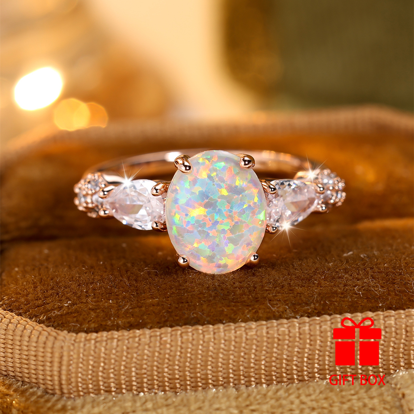 TEMU Stylish Oval-shaped White Synthetic Opal Ring In Rose Golden, Perfect For Weddings, Parties, Holidays, And Everyday Use; A Durable And Shiny
