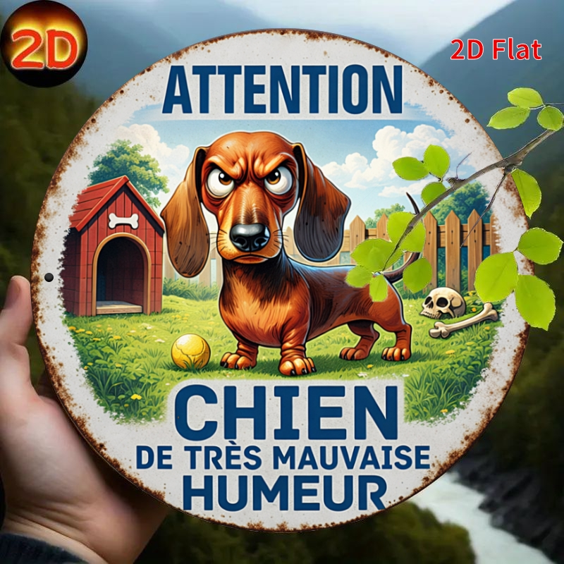 TEMU 2D Plat - [2Dflat] 1pc 20X20Cm - Attention Chien de Très French Dachshund Plaque Métallique, Avertissement Chien pour Cour