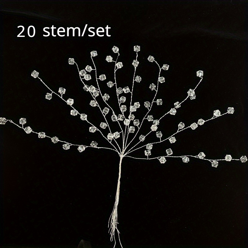 20-stem Crystal Acrylic Beaded Artificial Flower Bouquet - Handcrafted For Wedding Decor And Home Office - Shimmering Clear