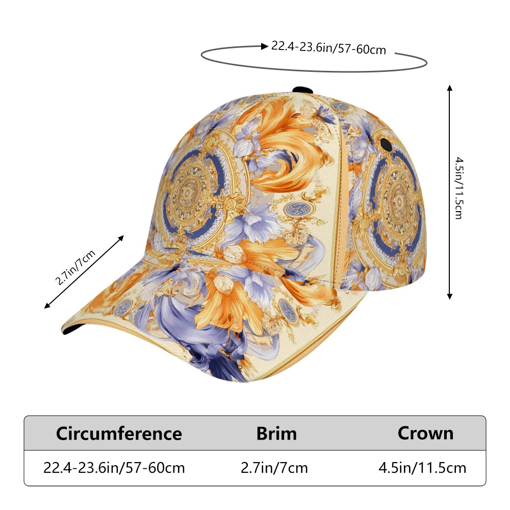 TEMU 1pc Golden Baroque Floral Medallion Adjustable Snapback Cap - Lightweight Baseball & Cycling Hat Suitable For Jogging, Streetwear, Face Covering