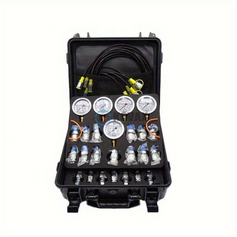 SINOCMP Hydraulic Pressure Gauge Test Kit With 5 Gauges, 5 Hoses, 13 Couplings & 14 Tee Fittings