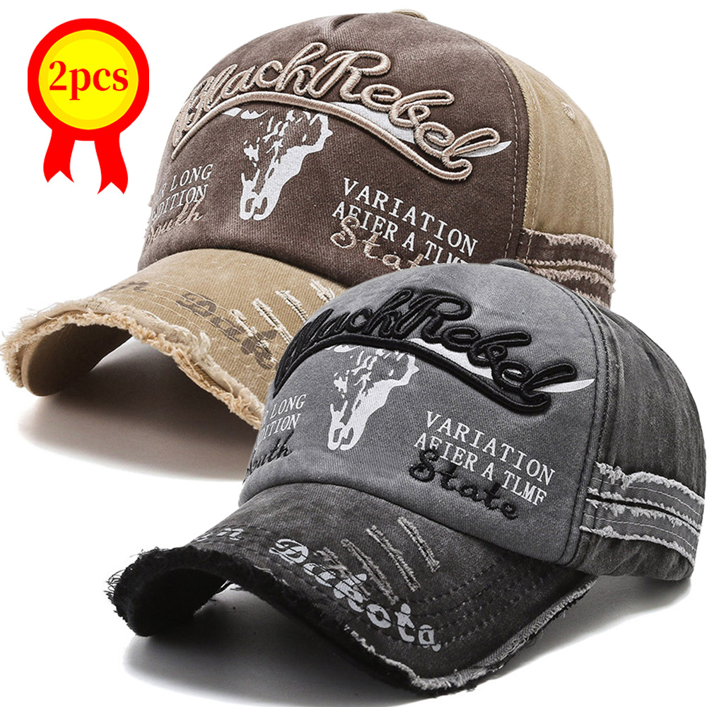 TEMU 2 gorras de béisbol vintage bordadas con para hombre, para y verano, sombrero de sol vintage, gorra unisex con visera, gorra de béisbol casual
