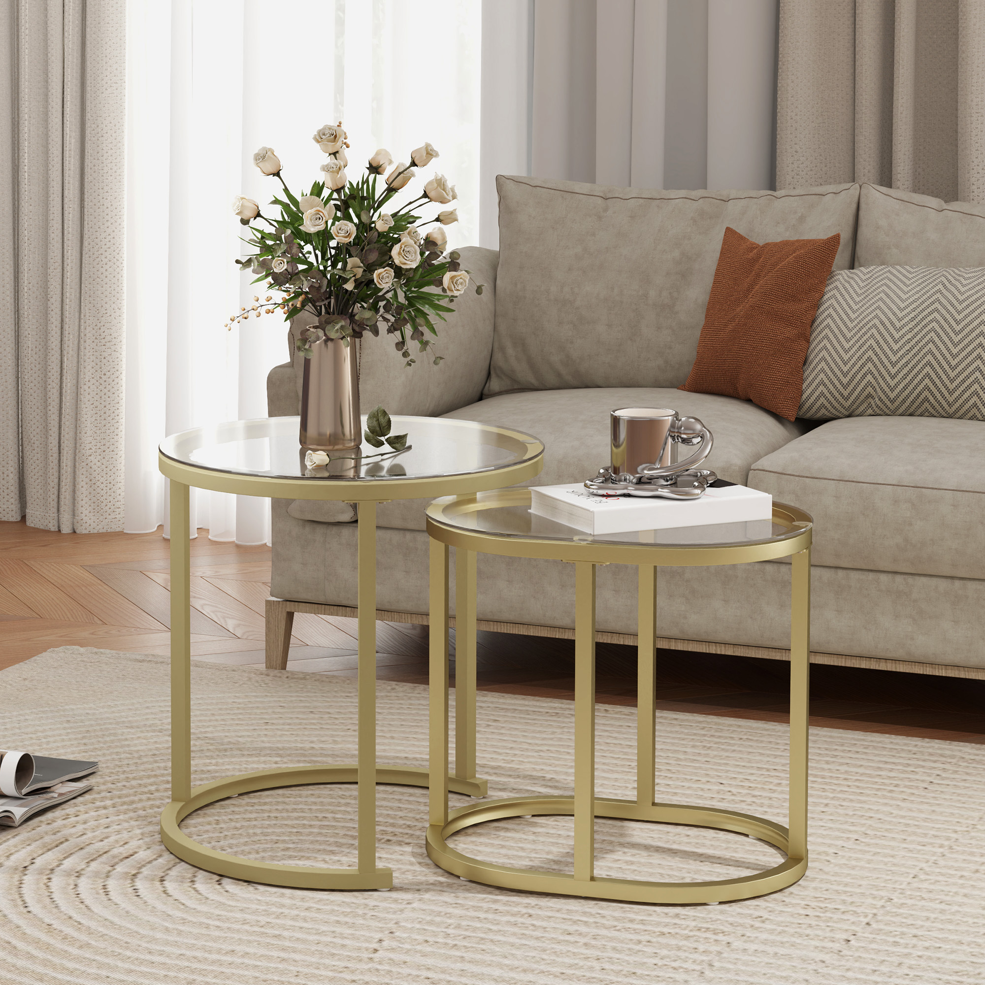 TEMU Homcom 2pcs Modern Coffee Table With Tempered Glass Side Tables Clear