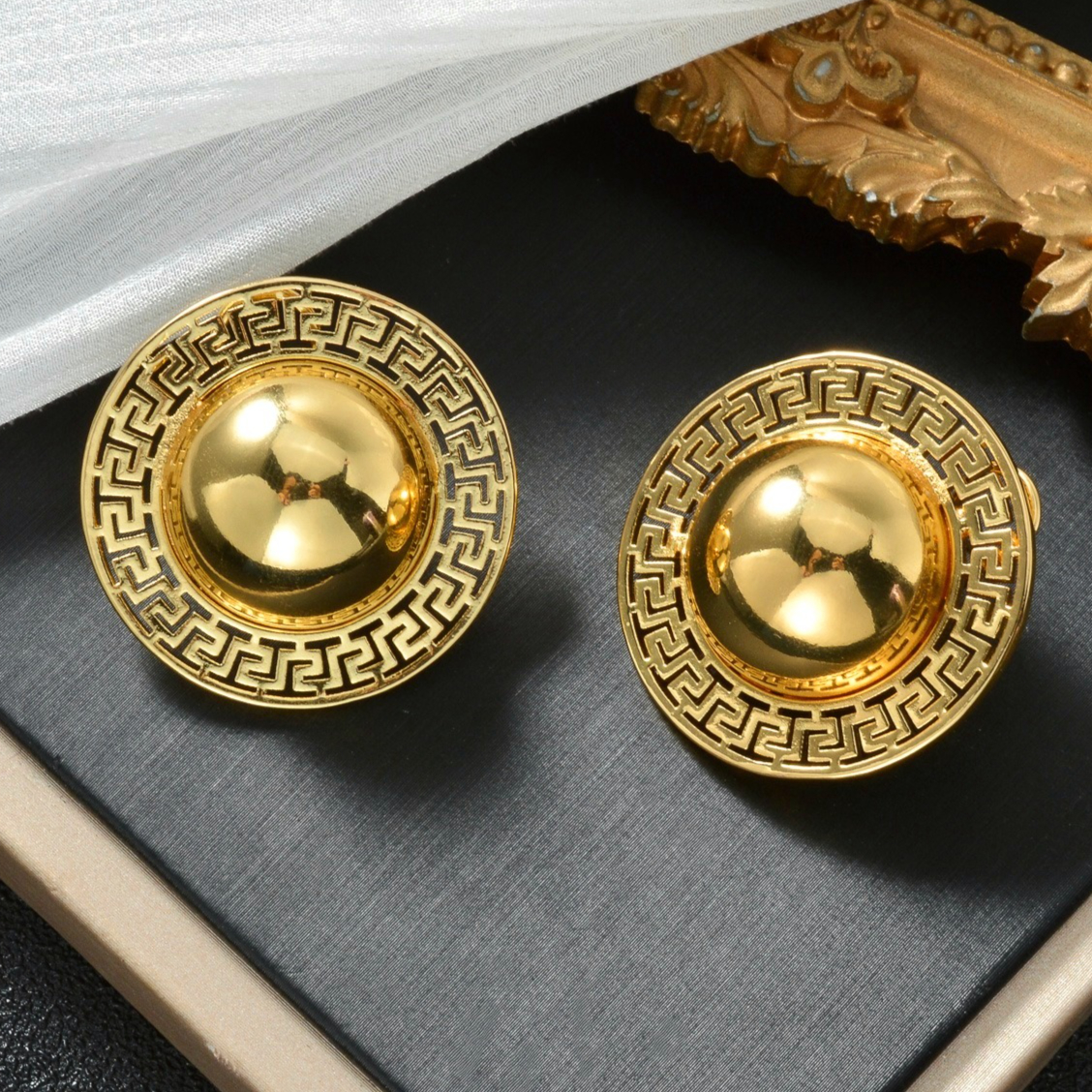 TEMU 1 Paire de Boucles d'Oreilles Hémisphériques à Motif de Bon , Tendance, pour Hommes et Femmes, pour un , , Fêtes et Festivals