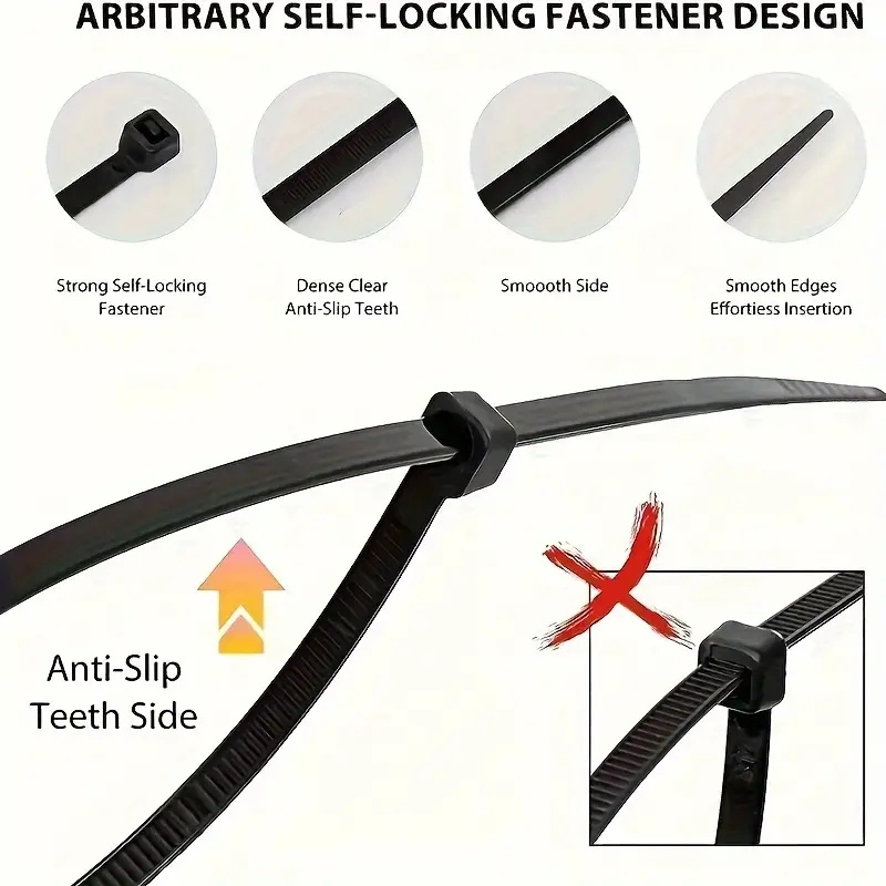 300pcs 10.16/15.24/20.32 cm Black Nylon Zip Ties, Adjustable Self-locking Zip Ties, Waterproof and Anti Slip, Fixing and Bundling Zip Ties, Suitable for Outdoor Cables, Gardening and Household Multi-purpose Bundling