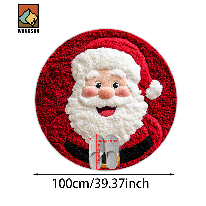 TEMU Tapis de bain antidérapant 1 pièce, motif Père Noël plat 2D, en flanelle, tapis de sol rond, décoration en peluche, convient pour de bain,