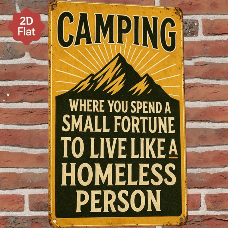 TEMU 2d Flat, Vintage Camping Wooden Sign "camping: You Can Live Like A Homeless Person On A Small Budget" Rustic Wooden Tent Themed Decoration With